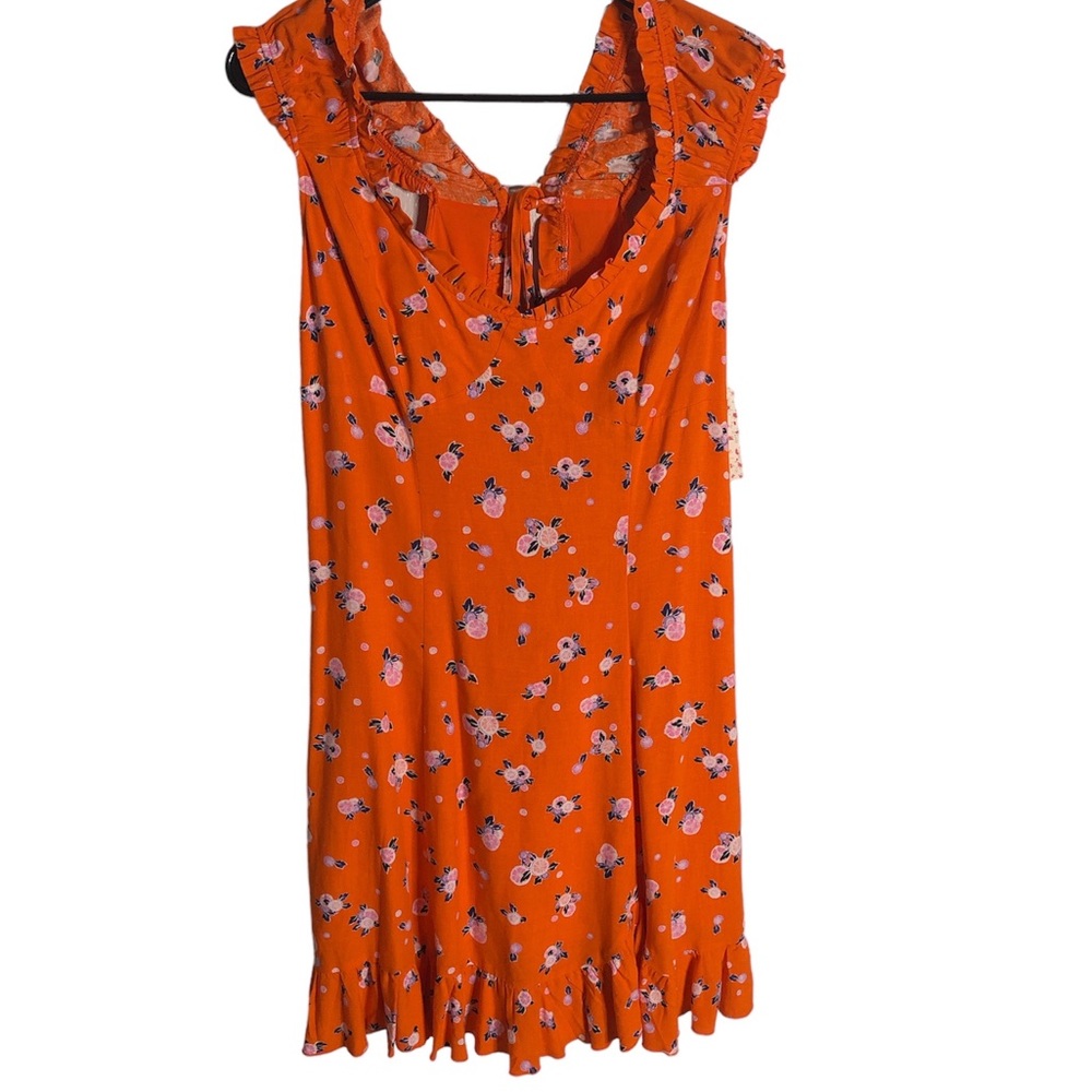 Free People Like A Lady Orange Mini Floral Dress NWT Size LARGE - Picture 2 of 10